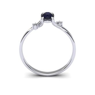 1/2 Carat Oval Shape Sapphire and Two Diamond Accent Ring In 14 Karat White Gold