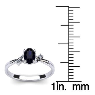1/2 Carat Oval Shape Sapphire and Two Diamond Accent Ring In 14 Karat White Gold