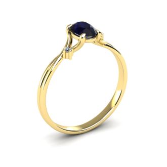 1/2 Carat Oval Shape Sapphire and Two Diamond Accent Ring In 14 Karat Yellow Gold