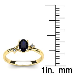1/2 Carat Oval Shape Sapphire and Two Diamond Accent Ring In 14 Karat Yellow Gold