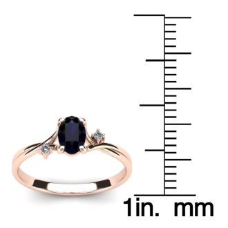 1/2 Carat Oval Shape Sapphire and Two Diamond Accent Ring In 14 Karat Rose Gold