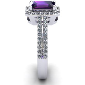 1 1/3 Carat Amethyst and Halo Diamond Ring In 14 Karat White Gold