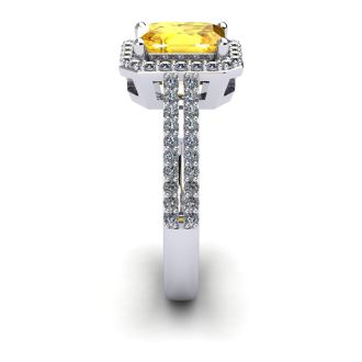 1 1/3 Carat Citrine and Halo Diamond Ring In 14 Karat White Gold