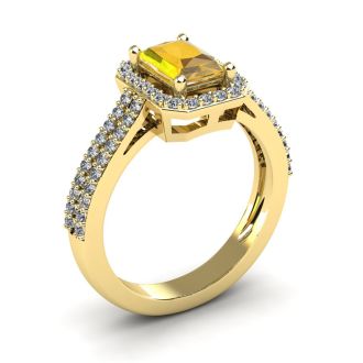 1 1/3 Carat Citrine and Halo Diamond Ring In 14 Karat Yellow Gold