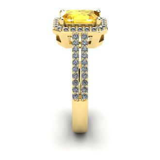 1 1/3 Carat Citrine and Halo Diamond Ring In 14 Karat Yellow Gold