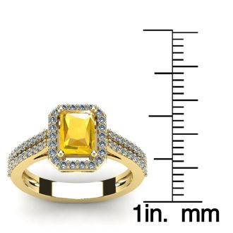 1 1/3 Carat Citrine and Halo Diamond Ring In 14 Karat Yellow Gold