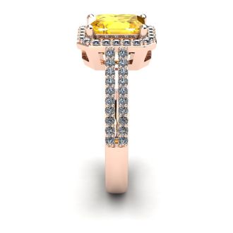 1 1/3 Carat Citrine and Halo Diamond Ring In 14 Karat Rose Gold