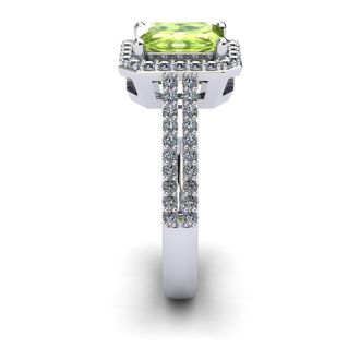 1 1/2 Carat Peridot and Halo Diamond Ring In 14 Karat White Gold