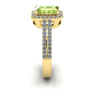 1 1/2 Carat Peridot and Halo Diamond Ring In 14 Karat Yellow Gold
