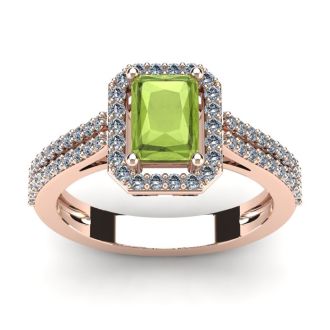 1 1/2 Carat Peridot and Halo Diamond Ring In 14 Karat Rose Gold
