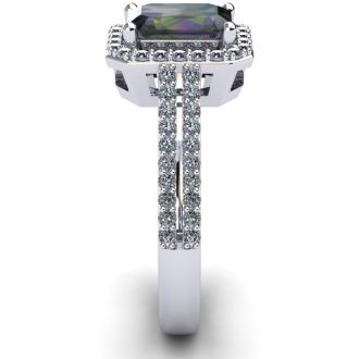 1-1/3 Carat Octagon Shape Mystic Topaz Ring With Diamond Halo In 14 Karat White Gold
