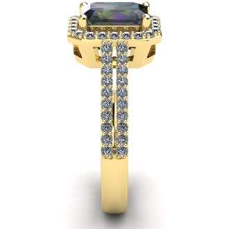 1-1/3 Carat Octagon Shape Mystic Topaz Ring With Diamond Halo In 14 Karat Yellow Gold