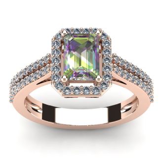 1 1/3 Carat Mystic Topaz and Halo Diamond Ring In 14 Karat Rose Gold