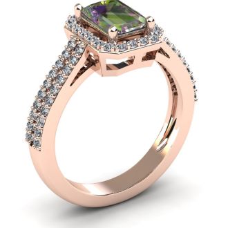 1-1/3 Carat Octagon Shape Mystic Topaz Ring With Diamond Halo In 14 Karat Rose Gold