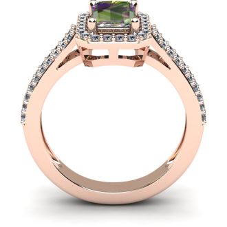 1 1/3 Carat Mystic Topaz and Halo Diamond Ring In 14 Karat Rose Gold