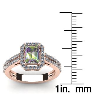 1-1/3 Carat Octagon Shape Mystic Topaz Ring With Diamond Halo In 14 Karat Rose Gold