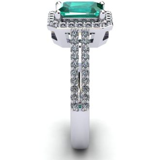 1 1/3 Carat Emerald and Halo Diamond Ring In 14 Karat White Gold