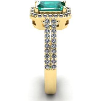1 1/3 Carat Emerald and Halo Diamond Ring In 14 Karat Yellow Gold