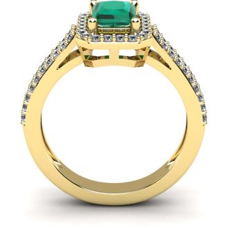 1 1/3 Carat Emerald and Halo Diamond Ring In 14 Karat Yellow Gold