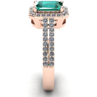 1 1/3 Carat Emerald and Halo Diamond Ring In 14 Karat Rose Gold