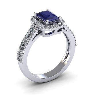 1 1/2 Carat Tanzanite and Halo Diamond Ring In 14 Karat White Gold