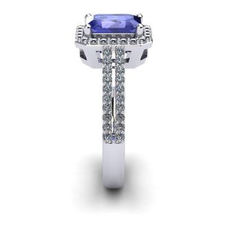 1 1/2 Carat Tanzanite and Halo Diamond Ring In 14 Karat White Gold