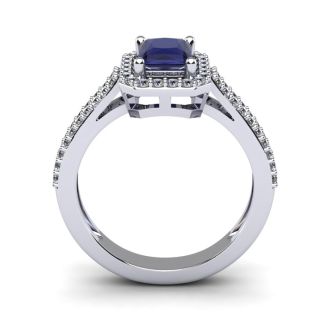 1 1/2 Carat Tanzanite and Halo Diamond Ring In 14 Karat White Gold