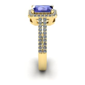 1 1/2 Carat Tanzanite and Halo Diamond Ring In 14 Karat Yellow Gold