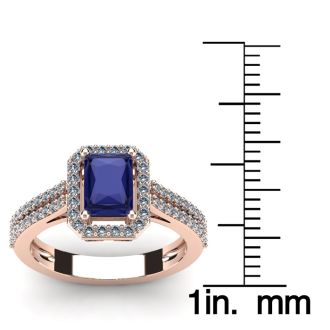 1 1/2 Carat Tanzanite and Halo Diamond Ring In 14 Karat Rose Gold