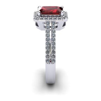 Garnet Ring: Garnet Jewelry: 1 3/4 Carat Garnet and Halo Diamond Ring In 14 Karat White Gold