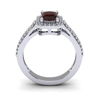 Garnet Ring: Garnet Jewelry: 1 3/4 Carat Garnet and Halo Diamond Ring In 14 Karat White Gold