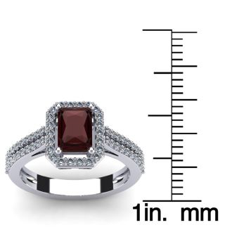 Garnet Ring: Garnet Jewelry: 1 3/4 Carat Garnet and Halo Diamond Ring In 14 Karat White Gold