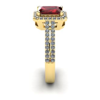 Garnet Ring: Garnet Jewelry: 1 3/4 Carat Garnet and Halo Diamond Ring In 14 Karat Yellow Gold