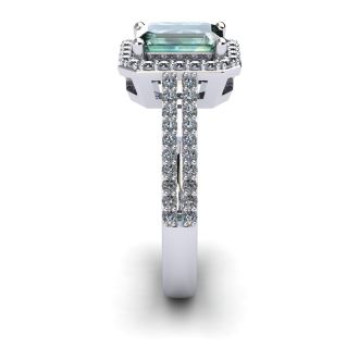 1 1/3 Carat Green Amethyst and Halo Diamond Ring In 14 Karat White Gold
