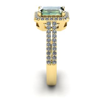 1 1/3 Carat Green Amethyst and Halo Diamond Ring In 14 Karat Yellow Gold