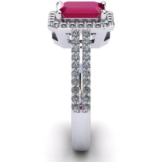 1 1/2 Carat Ruby and Halo Diamond Ring In 14 Karat White Gold