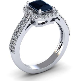 1 1/2 Carat Sapphire and Halo Diamond Ring In 14 Karat White Gold