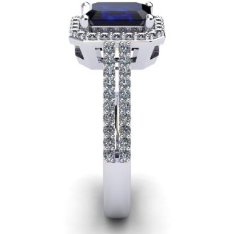 1 1/2 Carat Sapphire and Halo Diamond Ring In 14 Karat White Gold