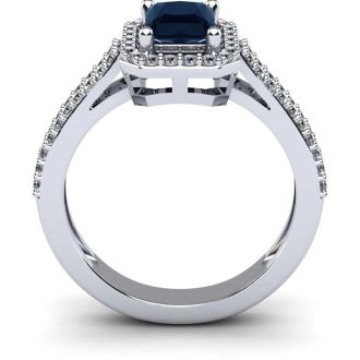 1 1/2 Carat Sapphire and Halo Diamond Ring In 14 Karat White Gold