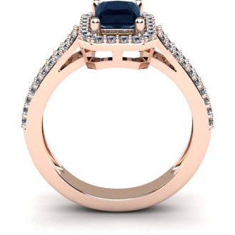 1 1/2 Carat Sapphire and Halo Diamond Ring In 14 Karat Rose Gold