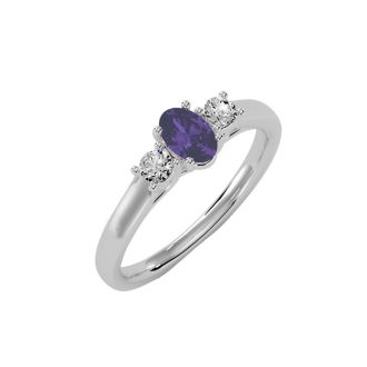 1/2 Carat Oval Shape Amethyst and Two Diamond Ring In 14 Karat White Gold