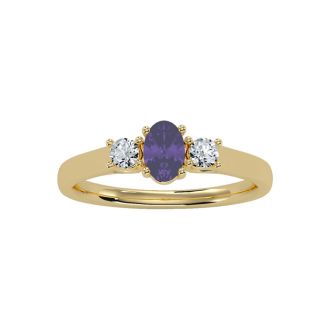 1/2 Carat Oval Shape Amethyst and Two Diamond Ring In 14 Karat Yellow Gold