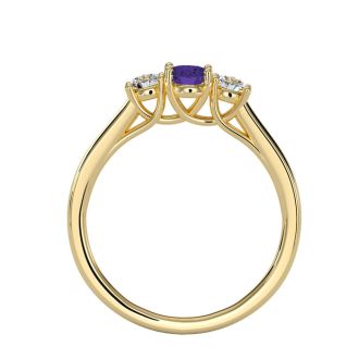 1/2 Carat Oval Shape Amethyst and Two Diamond Ring In 14 Karat Yellow Gold