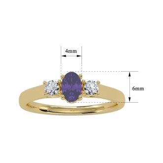 1/2 Carat Oval Shape Amethyst and Two Diamond Ring In 14 Karat Yellow Gold