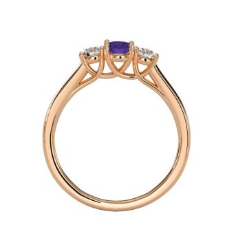 1/2 Carat Oval Shape Amethyst and Two Diamond Ring In 14 Karat Rose Gold