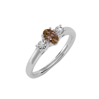 1/2 Carat Oval Shape Citrine and Two Diamond Ring In 14 Karat White Gold