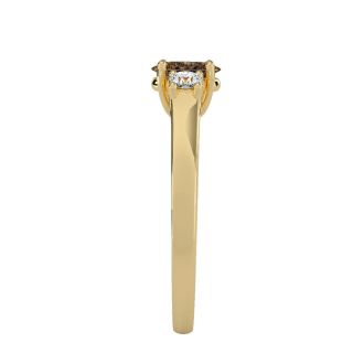 1/2 Carat Oval Shape Citrine and Two Diamond Ring In 14 Karat Yellow Gold