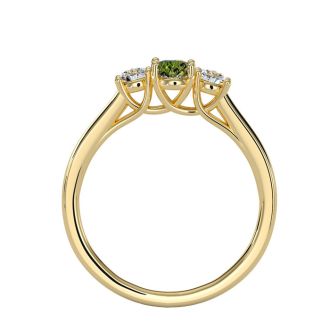 3/4 Carat Oval Shape Peridot and Two Diamond Ring In 14 Karat Yellow Gold