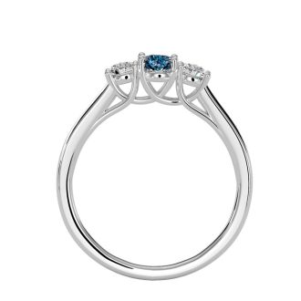 3/4 Carat Oval Shape Blue Topaz and Two Diamond Ring In 14 Karat White Gold