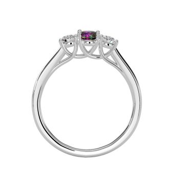 3/4 Carat Oval Shape Mystic Topaz Ring With Two Diamonds In 14 Karat White Gold